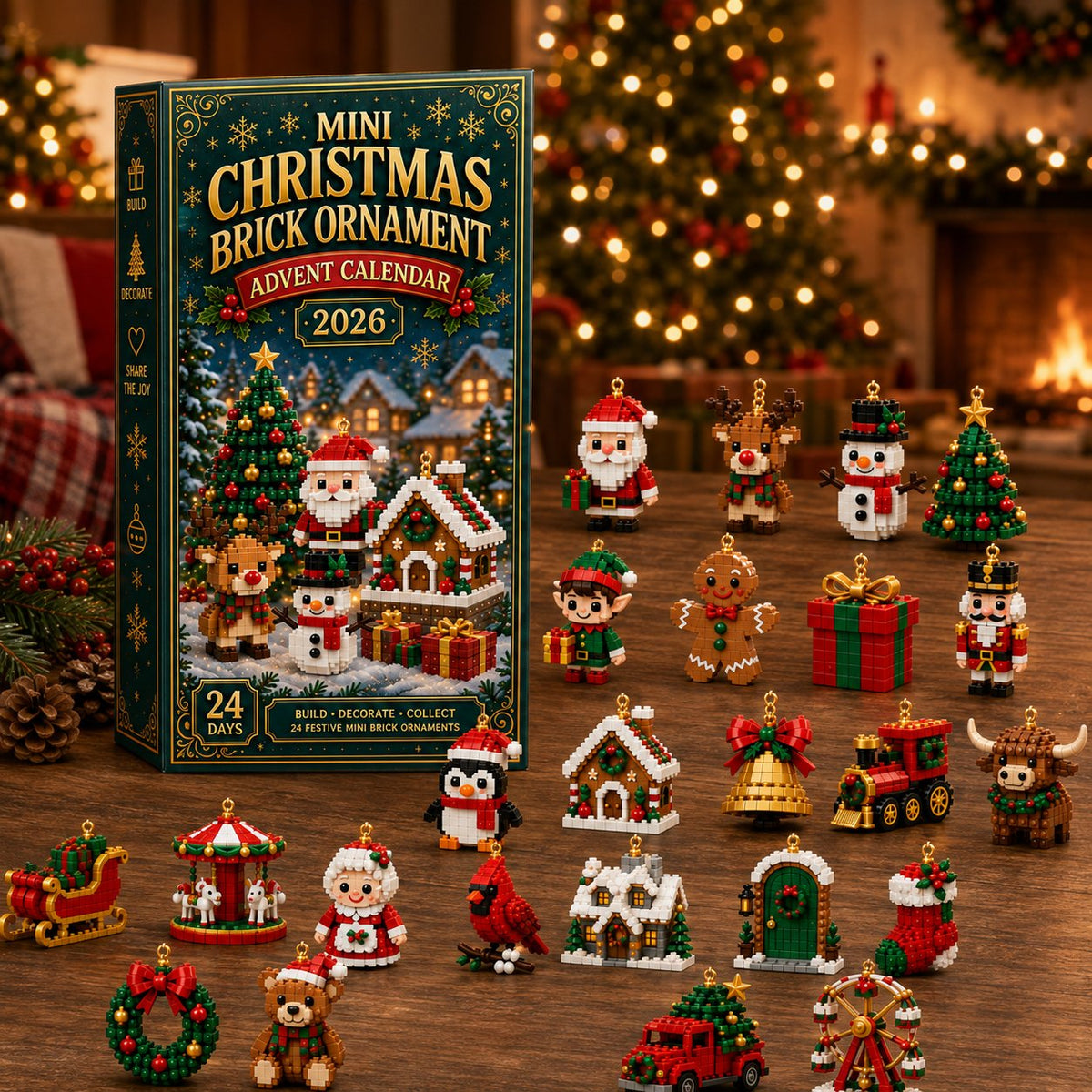 🎅 Last Day to Save 40%🎄24-Day Christmas Advent Calendar – 24 Buildable Ornaments for Kids, Family Fun & Holiday Decor | Devareon®