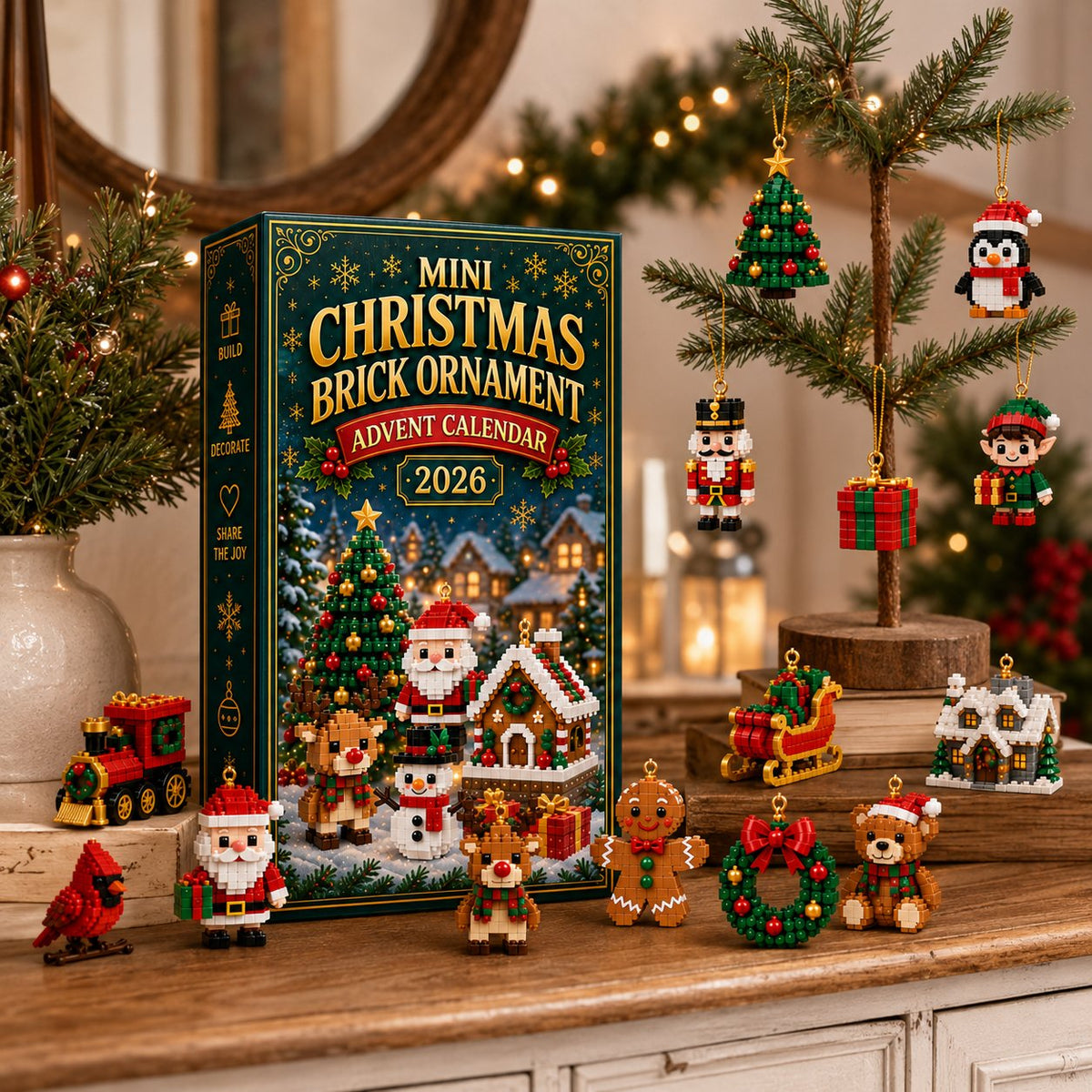 🎅 Last Day to Save 40%🎄24-Day Christmas Advent Calendar – 24 Buildable Ornaments for Kids, Family Fun & Holiday Decor | Devareon®