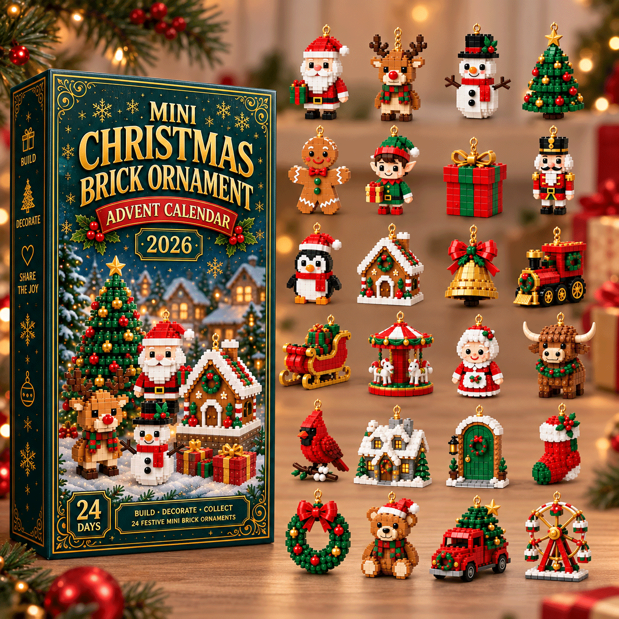 🎅 Last Day to Save 40%🎄24-Day Christmas Advent Calendar – 24 Buildable Ornaments for Kids, Family Fun & Holiday Decor | Devareon®